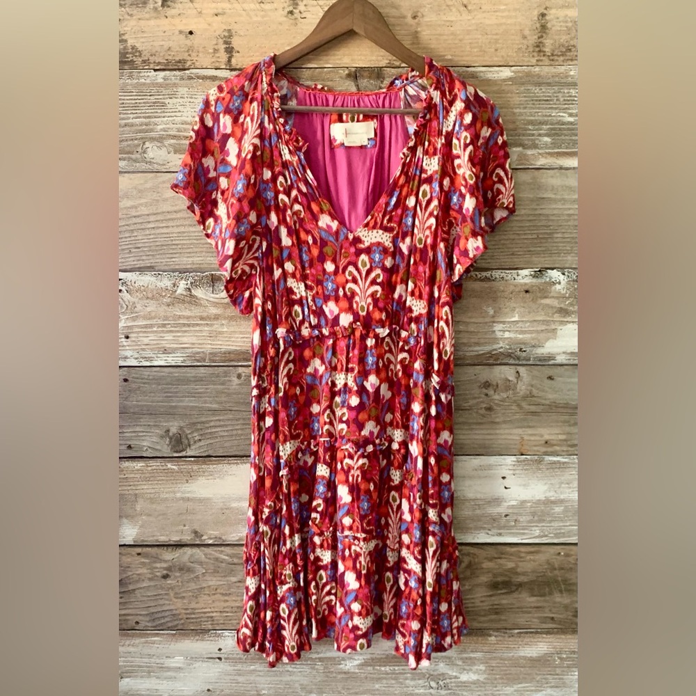 Anthropologie Red and Pink Floral Dress